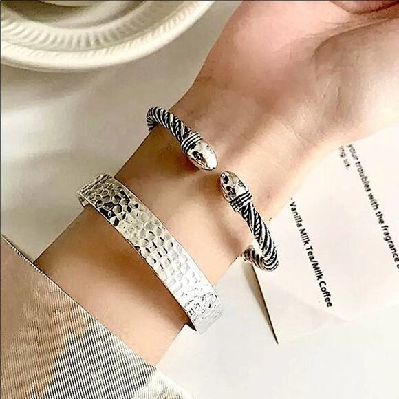 Sterling Silver Twisted Bangle Bracelet Cuff Unisex Mens Women’s Trendy - Picture 8 of 14